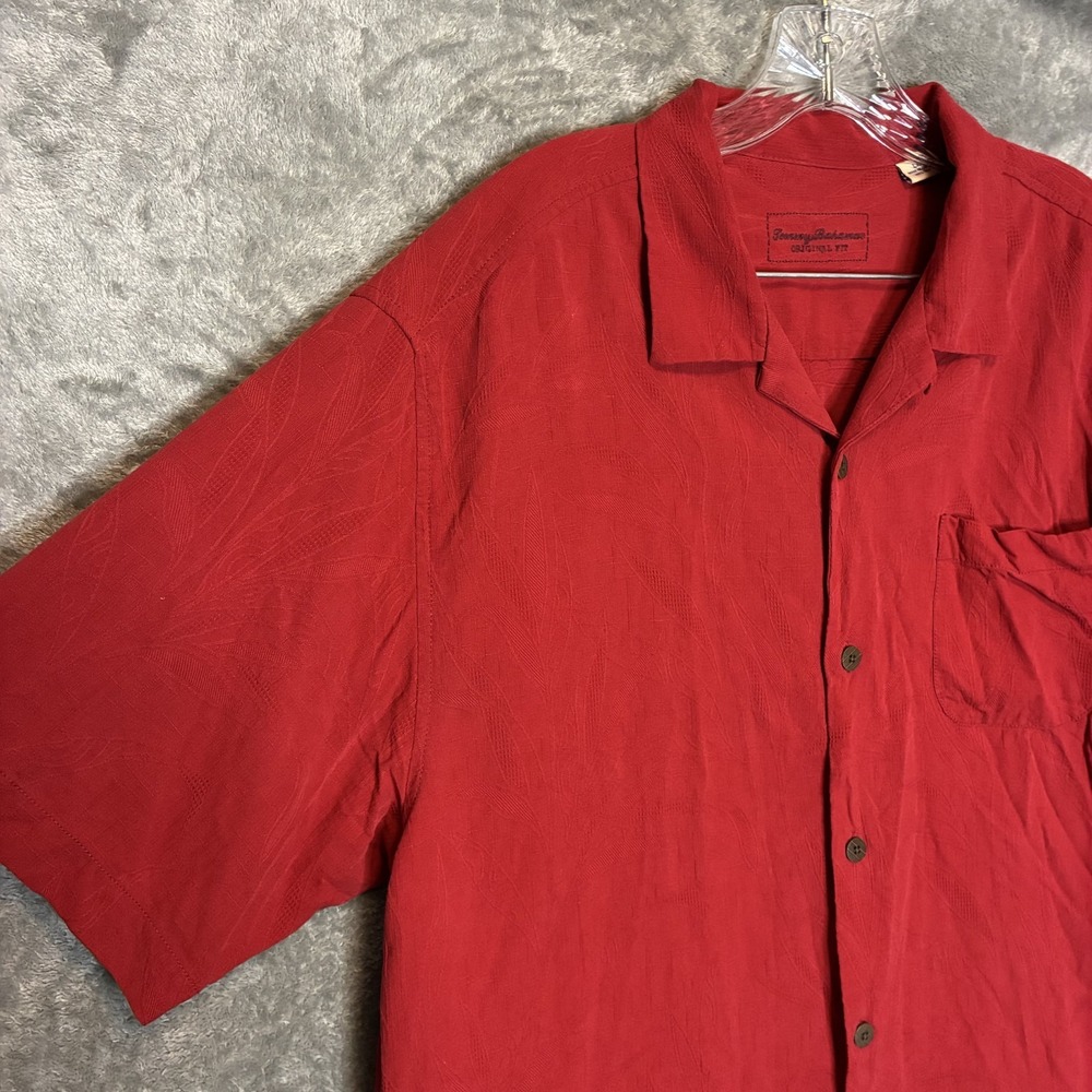 Tommy Bahama Men Silk Original Fit Button Shirt L Floral Hawaiian Camp Aloha Red